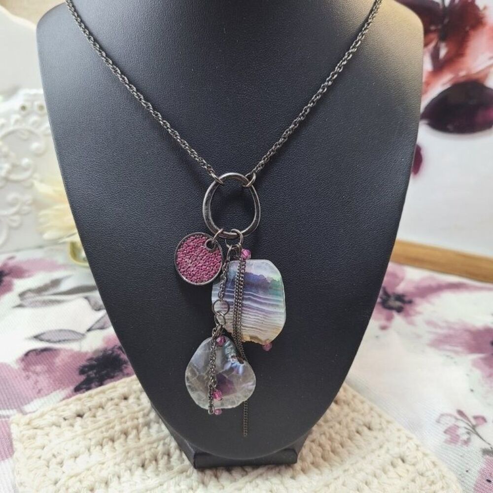 Express Agate Stone Beaded Necklace With Nice Pendant B7